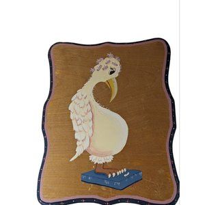 Mid Century Modern Tired Mom Curlers Scale Stork Bird Painted Plaque Handmade